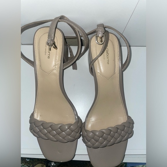 Taupe Heels🩶braided block heels gray heels ankle strap open toe chunky heels - Picture 9 of 11